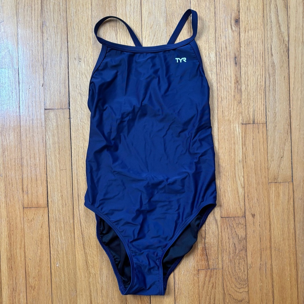 TYR Navy Blue One-Piece Women’s Swimsuit Size 36 Competition Fitness Racerback